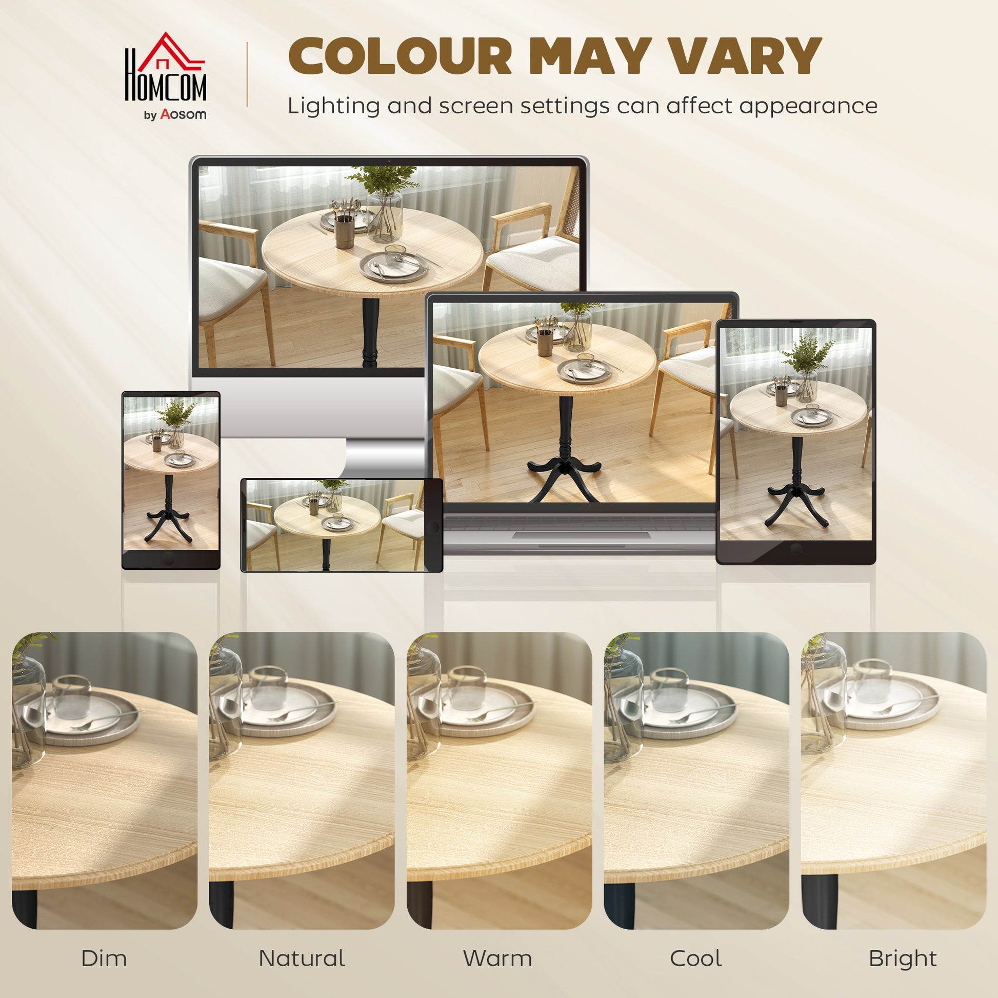 Round Dining Table with Wood Grain Finish, Natural Wood