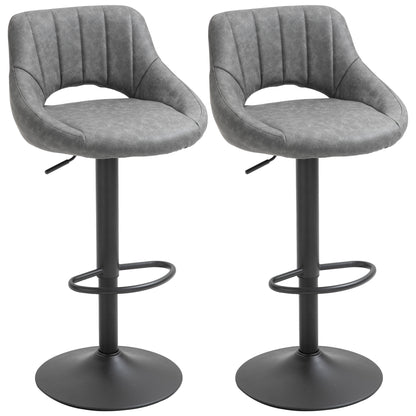 Adjustable Height Swivel Bar Stools with Faux Leather Upholstery, Grey (Set of 2)