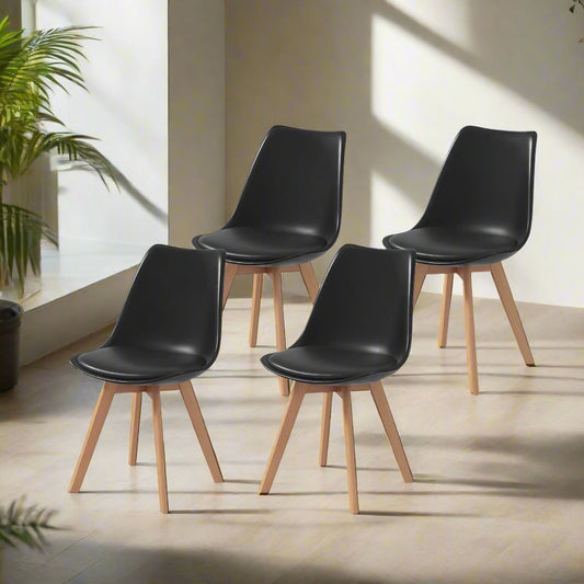 Modern Dining Chairs Set of 4 with PU Leather Cushions - Black