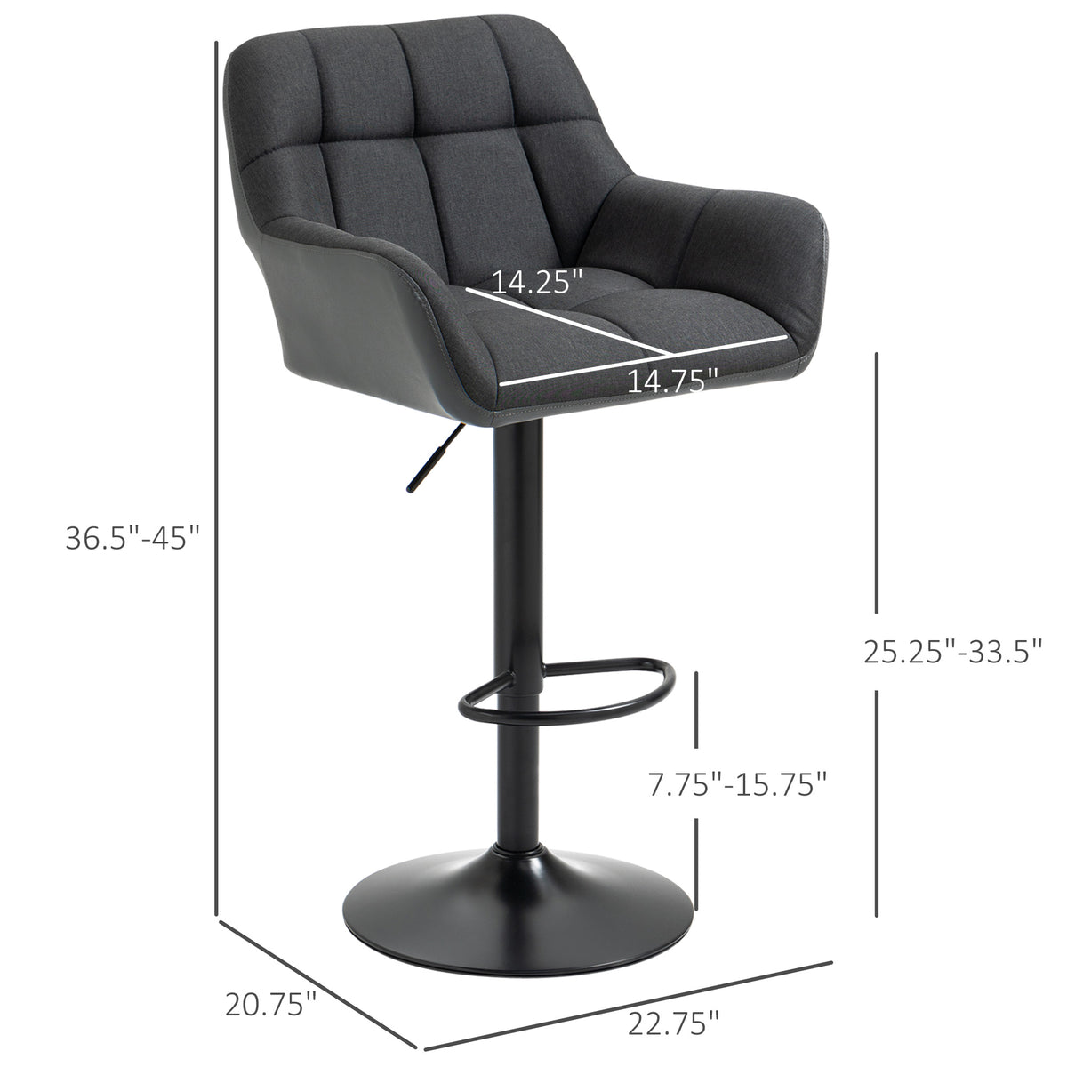 Adjustable Swivel Bar Stools with PU Leather Upholstery and Footrest, Black (Set of 2)
