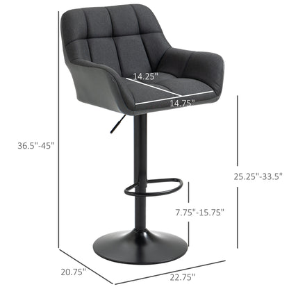 Adjustable Swivel Bar Stools with PU Leather Upholstery and Footrest, Black (Set of 2)