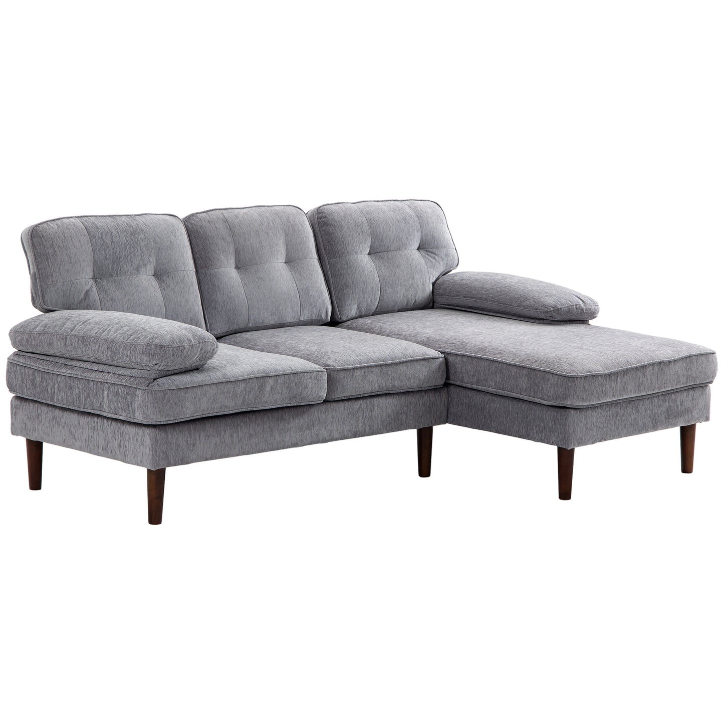 Tufted L-Shaped Corner Sofa with Right Chaise Lounge, Grey