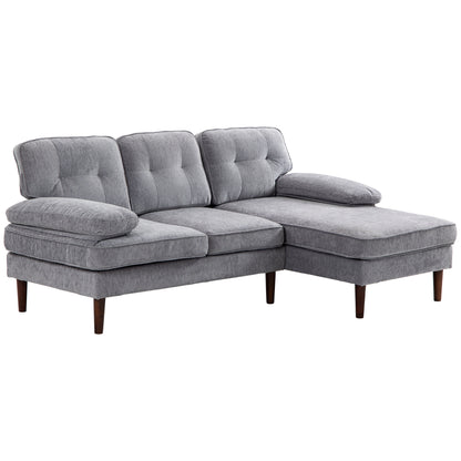 Tufted L-Shaped Corner Sofa with Right Chaise Lounge, Grey