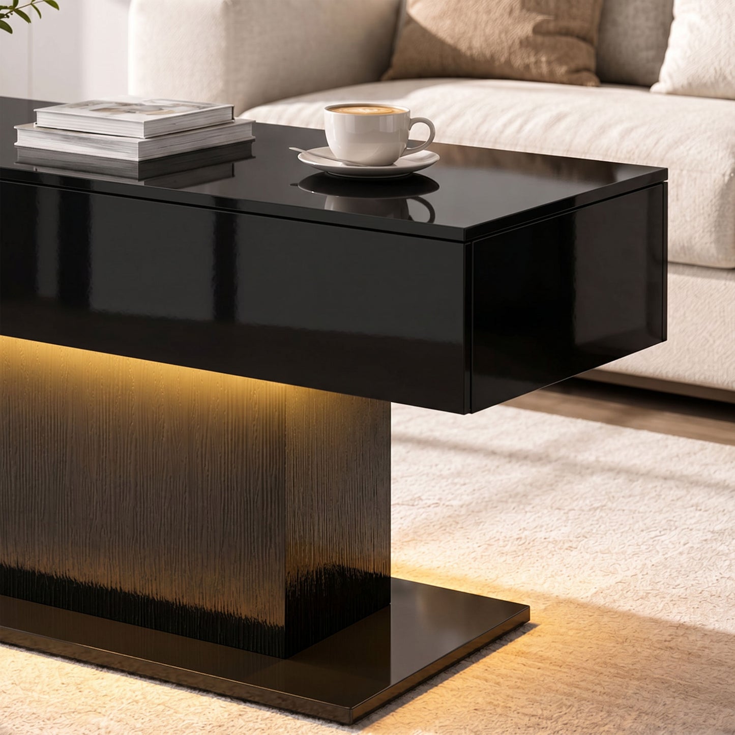 High Gloss LED Coffee Table with Storage, Black