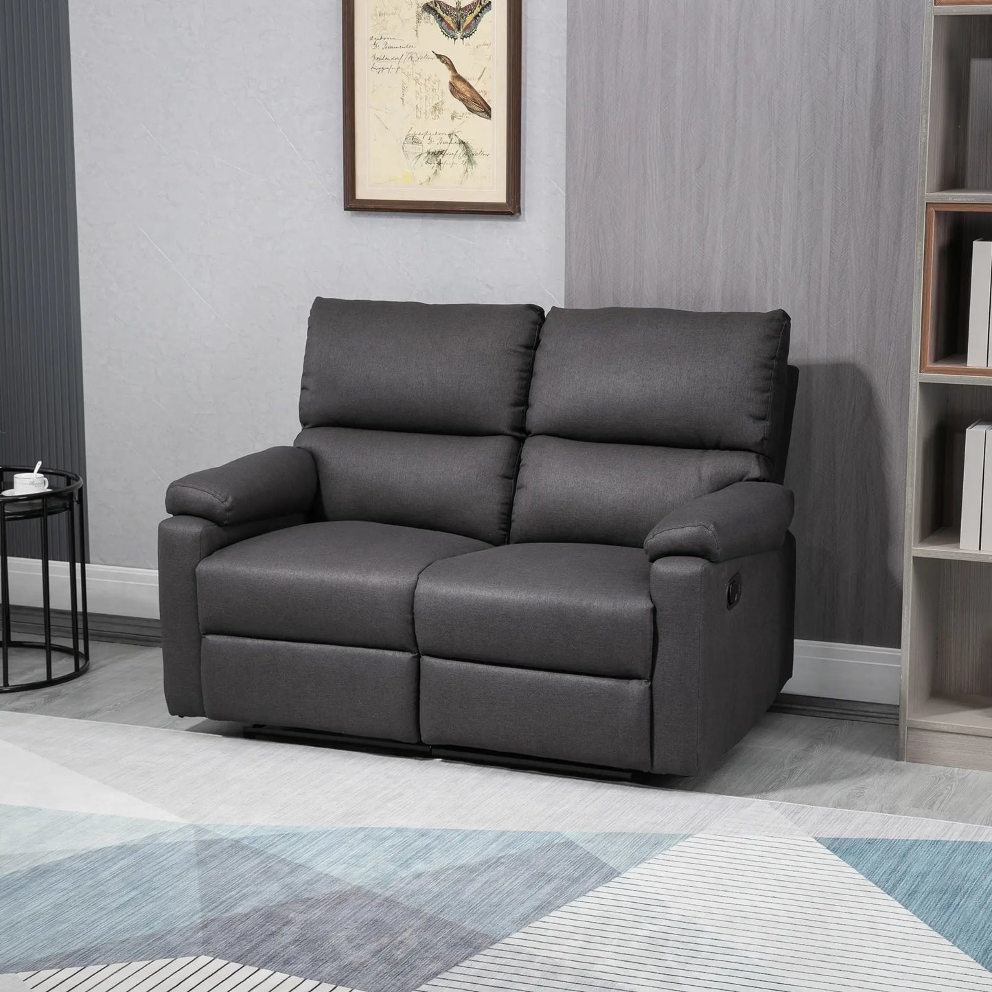 Manual Reclining Loveseat with Footrest, Dark Grey