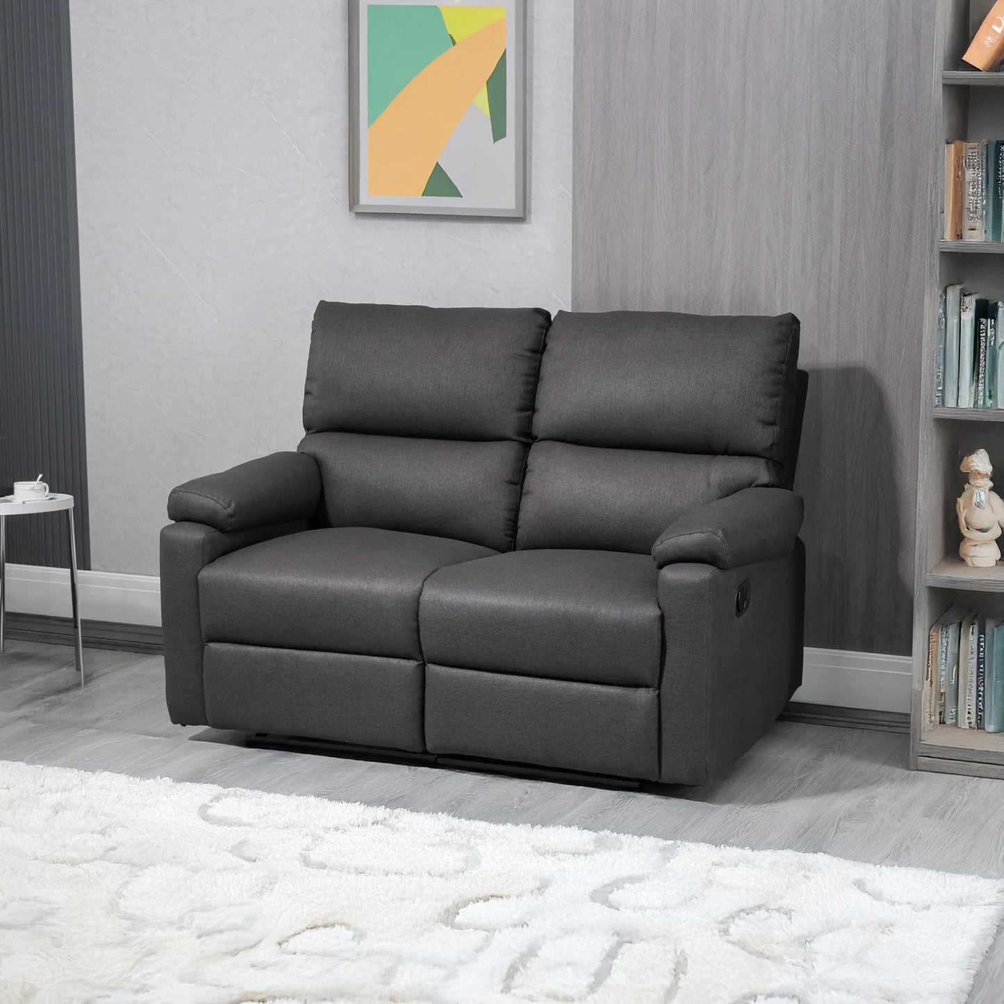 Manual Reclining Loveseat with Footrest, Dark Grey