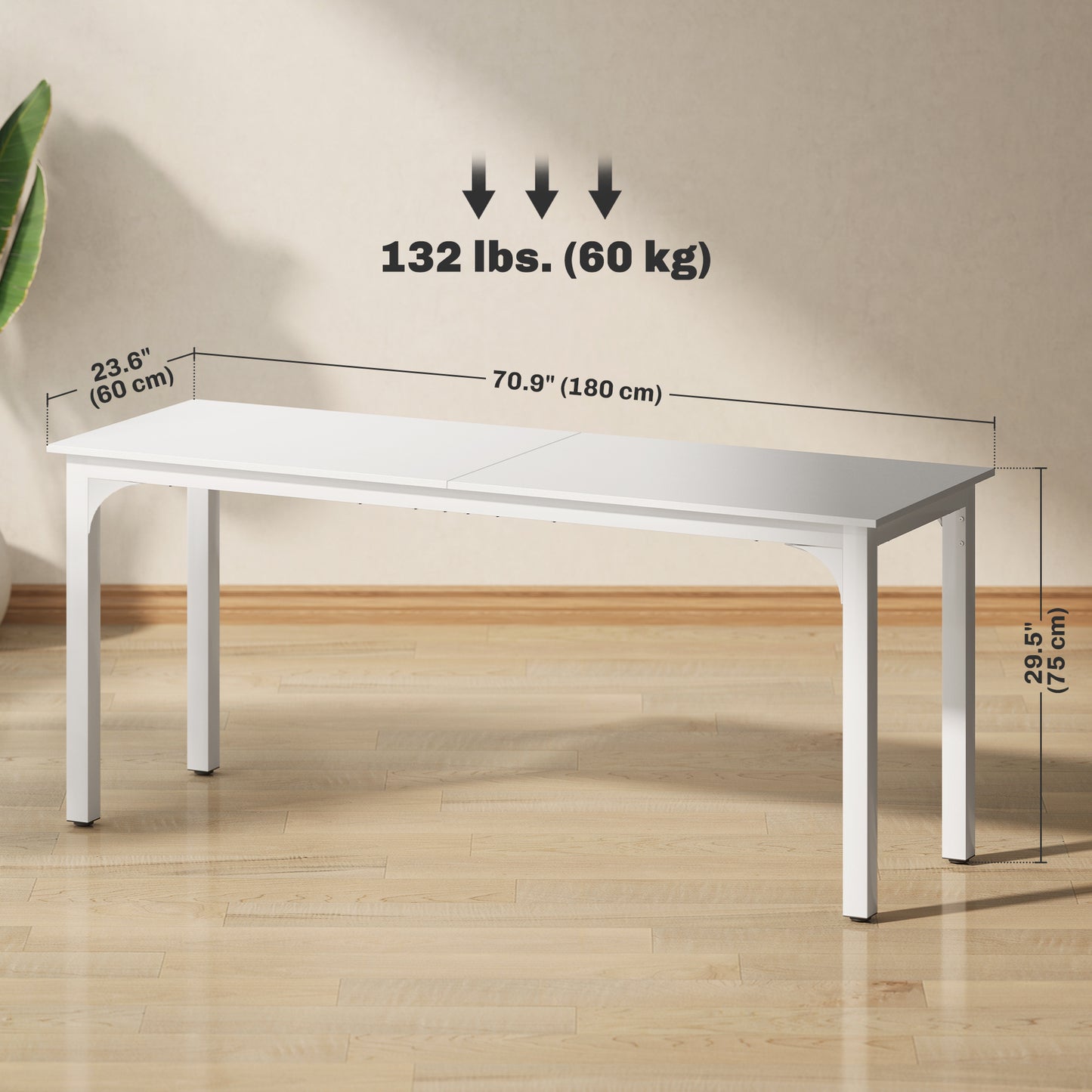 Homcom 71" Computer Desk, Desktop Desk With Metal Legs, White