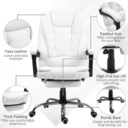 High Back Executive Office Chair with Retractable Footrest, White