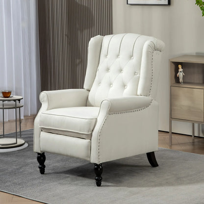 Wingback Reclining Chair with Button Tufting, Cream White