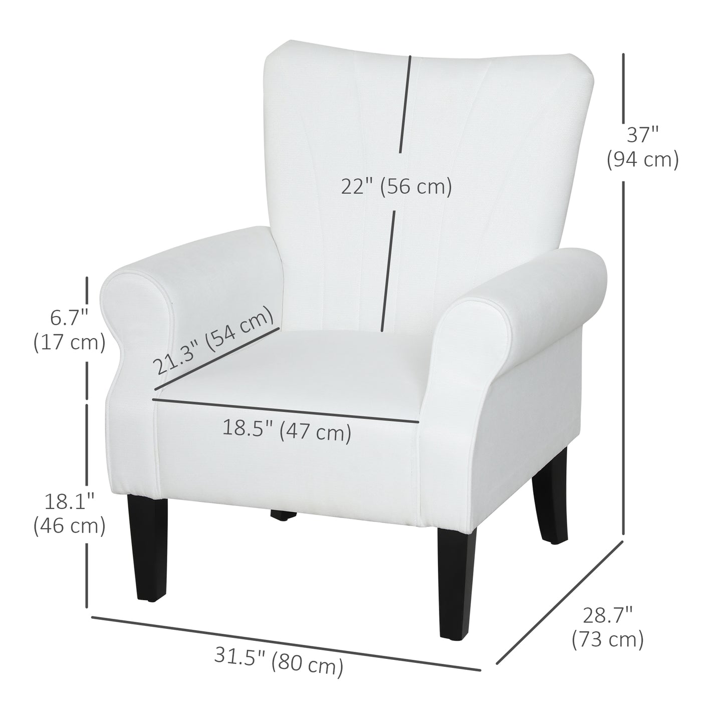 Fabric Wingback Accent Chair with Wood Legs, Cream White