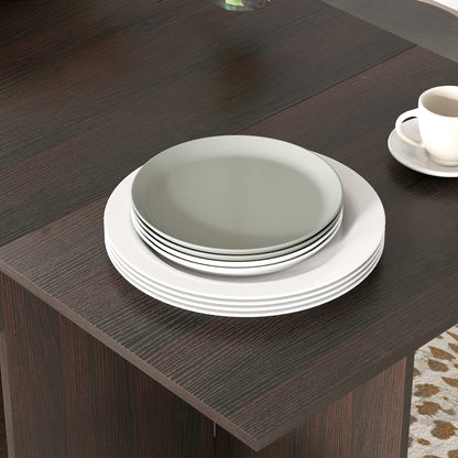 Folding Dining Table with Drawer and Storage Shelves - Dark Brown