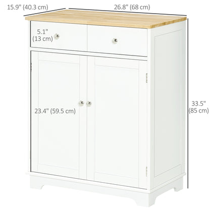 27" Sideboard Buffet Cabinet with Rubberwood Top, White