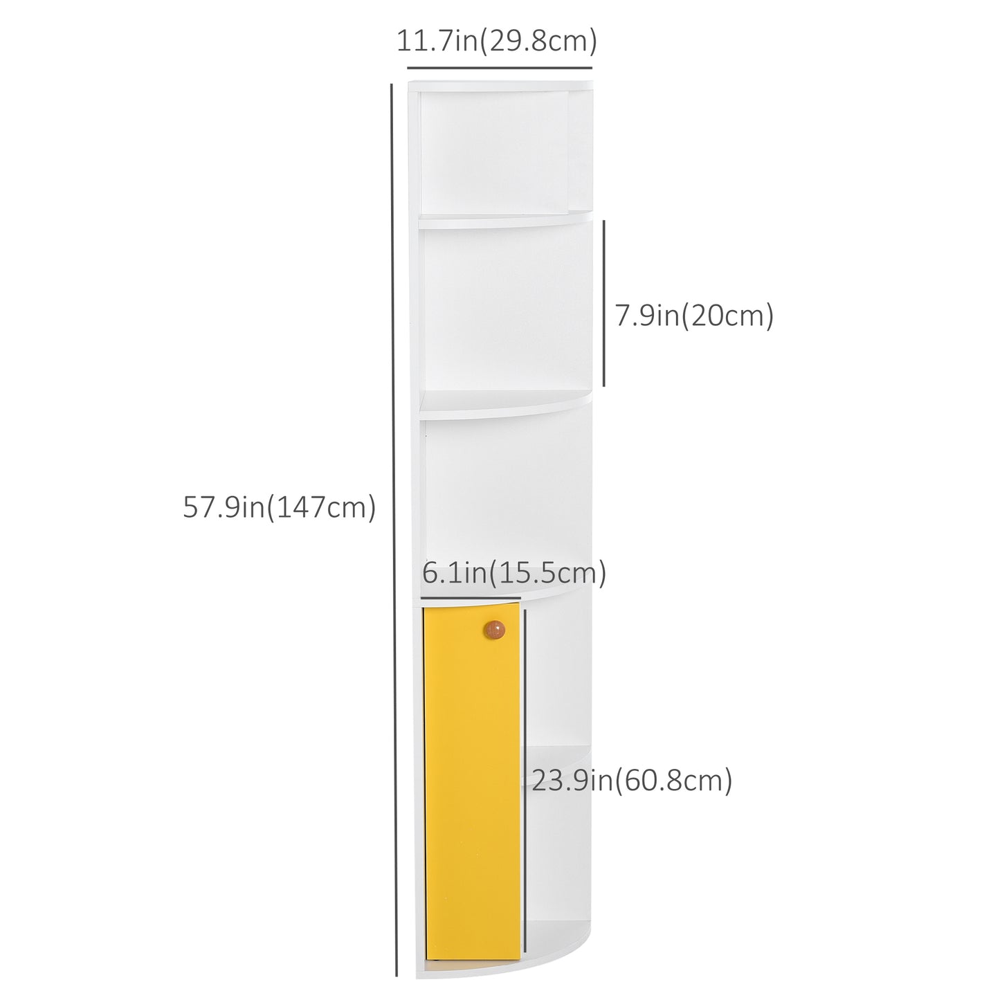 5-Tier Corner Bookcase with Cabinet, White