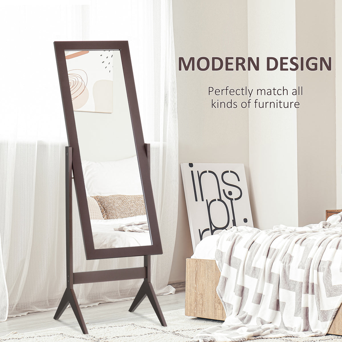 Full Length Standing Mirror with Adjustable Angle, Dark Brown