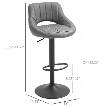 Adjustable Height Swivel Bar Stools with Faux Leather Upholstery, Grey (Set of 2)