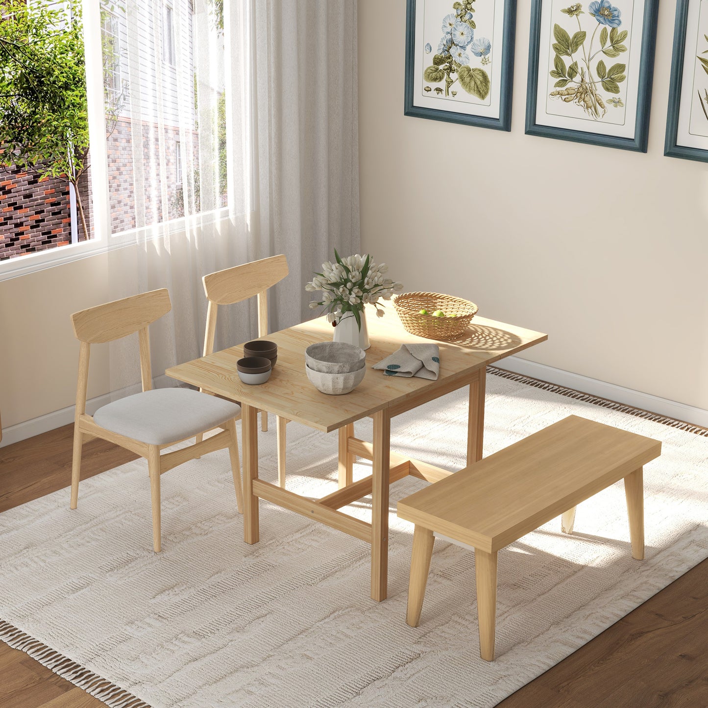 Round Dining Table for 4 People, Natural Wood