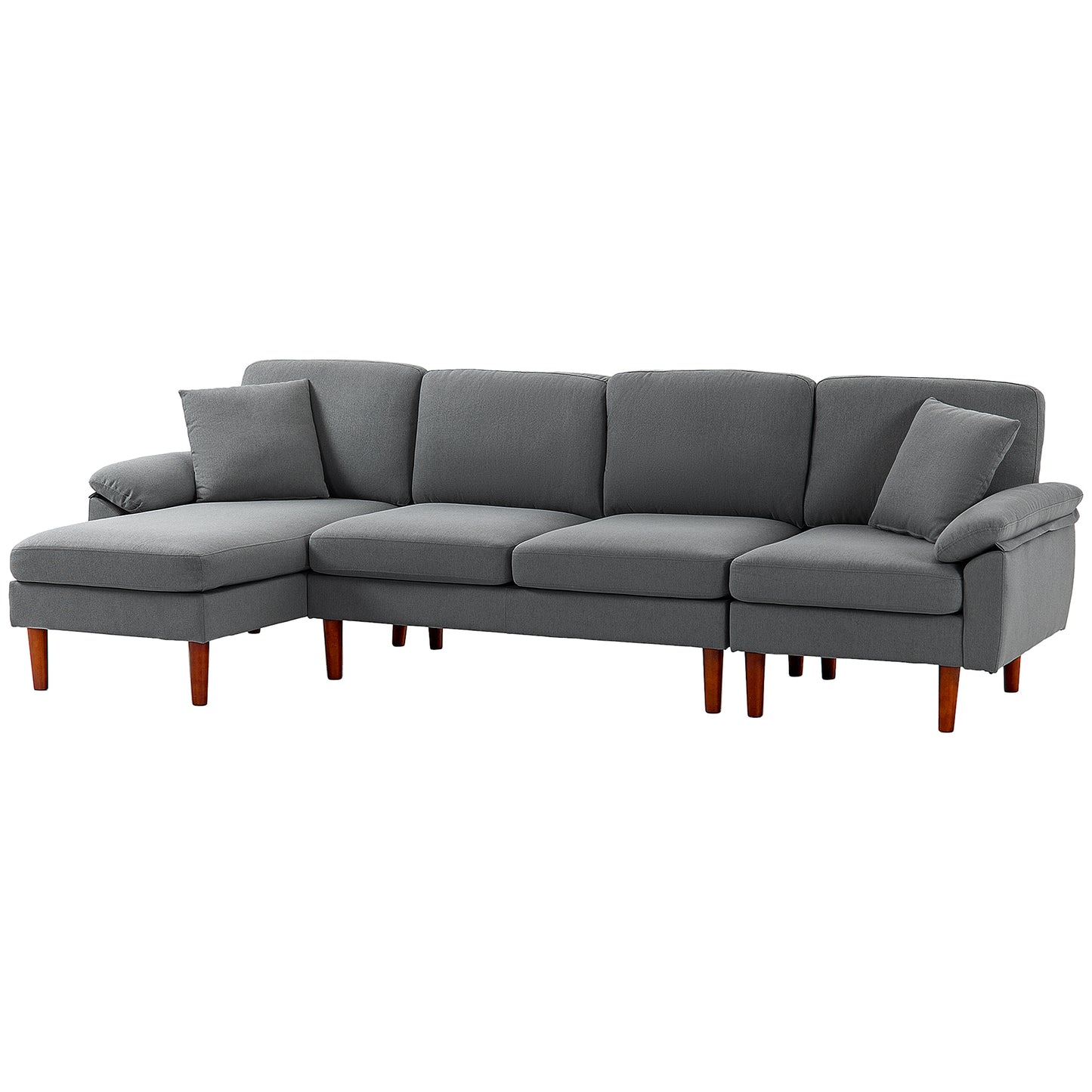 L-Shaped Sectional Sofa with Reversible Chaise and Pillows, Dark Grey