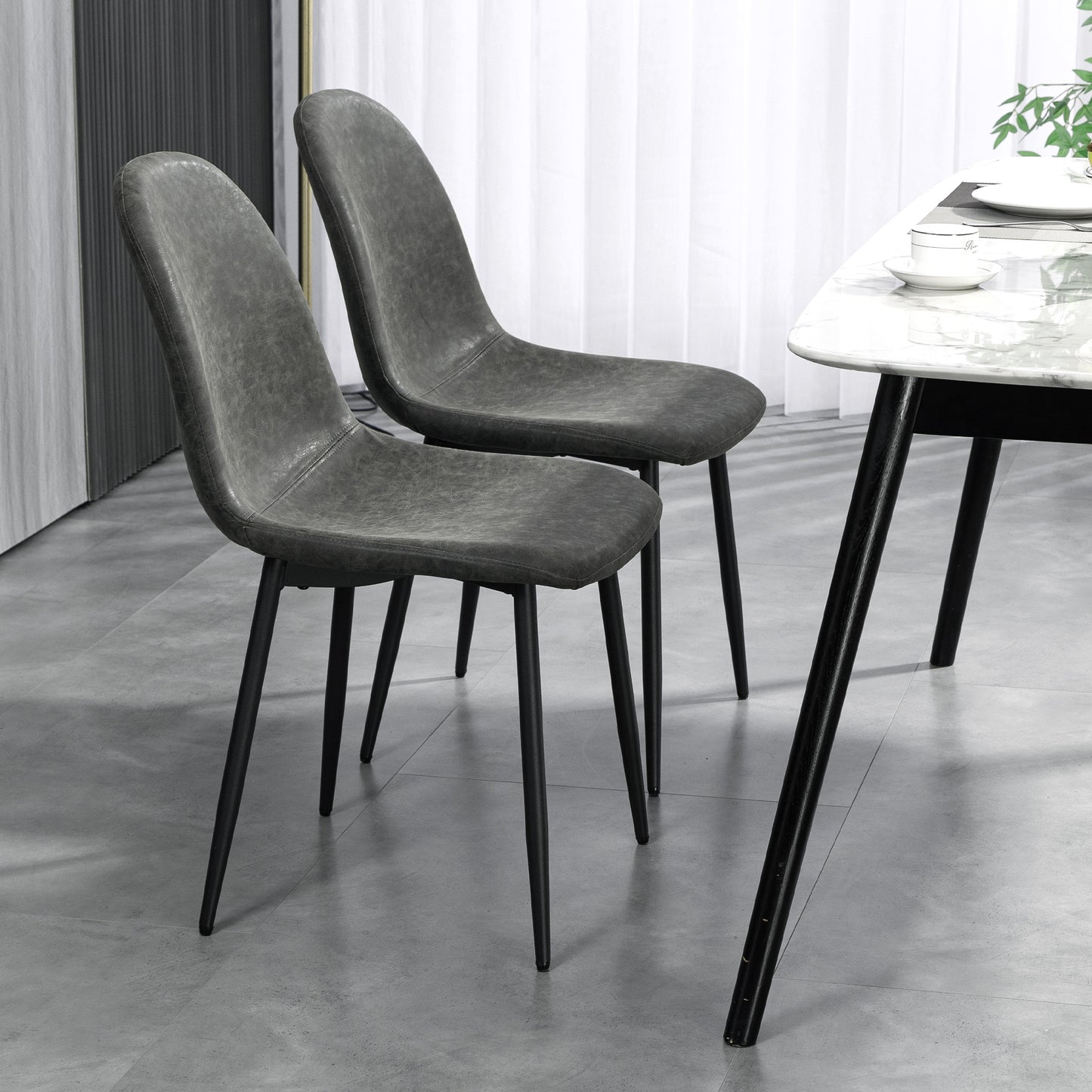 Retro PU Leather Upholstered Dining Chairs, Dark Grey (Set of 4)