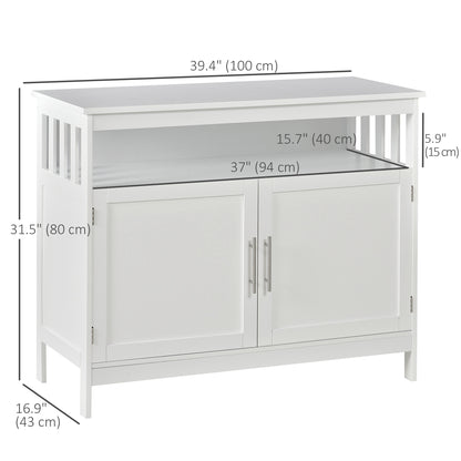 39" Wooden Console Table with Cabinet and Open Shelf, White