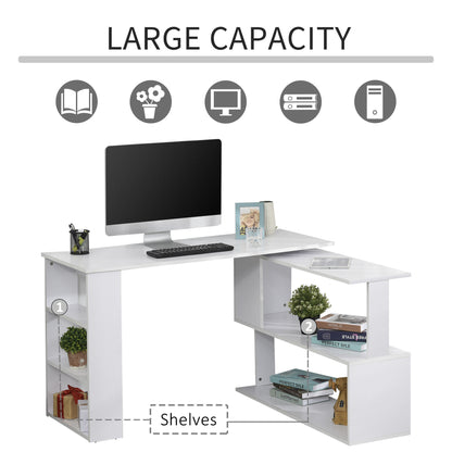 47" Rotating L-Shaped Computer Desk with Storage Shelves, White