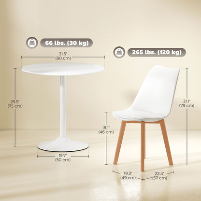 Round Dining Table Set with 4 Padded Chairs and Pedestal Base, White
