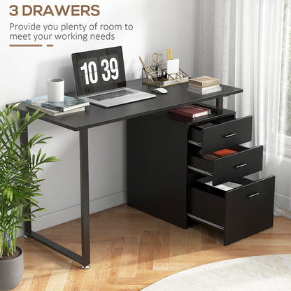 47" Computer Desk with Reversible 3-Drawer Cabinet, Black