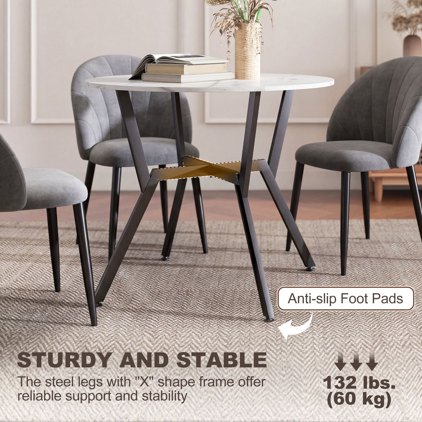 Modern Bar Table with Metal Frame, Marble White