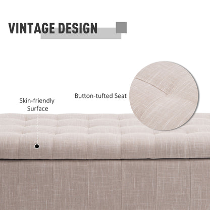 Linen Fabric Storage Bench with Soft Close Lid, Beige