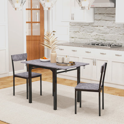 3-Piece Drop Leaf Dining Set with Table and 2 Chairs - Light Gray