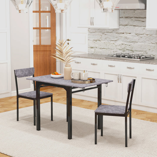 3-Piece Drop Leaf Dining Set with Table and 2 Chairs - Light Gray