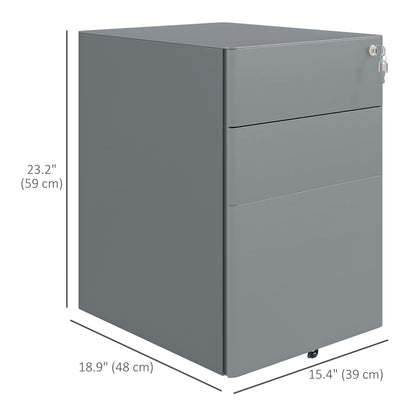 3-Drawer Steel Filing Cabinet with Wheels and Security Lock - Grey