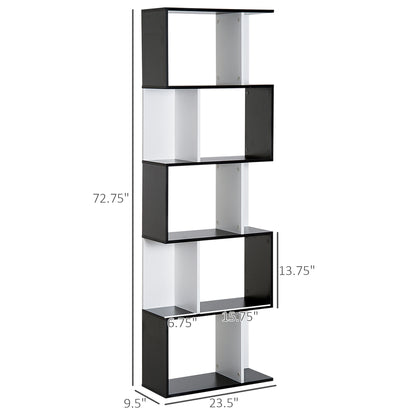 Modern 5-Tier S-Shaped Display Bookcase, Black