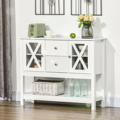 39" Modern Sideboard with X-Design Glass Doors and Storage, White