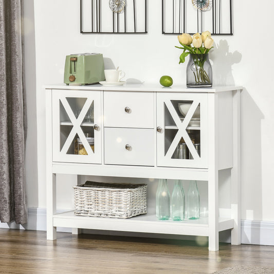39" Modern Sideboard with X-Design Glass Doors and Storage, White