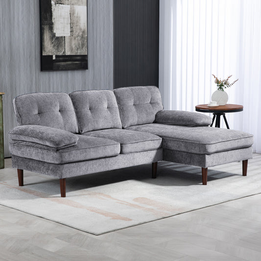 Tufted L-Shaped Corner Sofa with Right Chaise Lounge, Grey