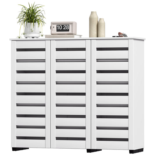 Slatted-Door Shoe Storage Cabinet, for 20 Pairs, White