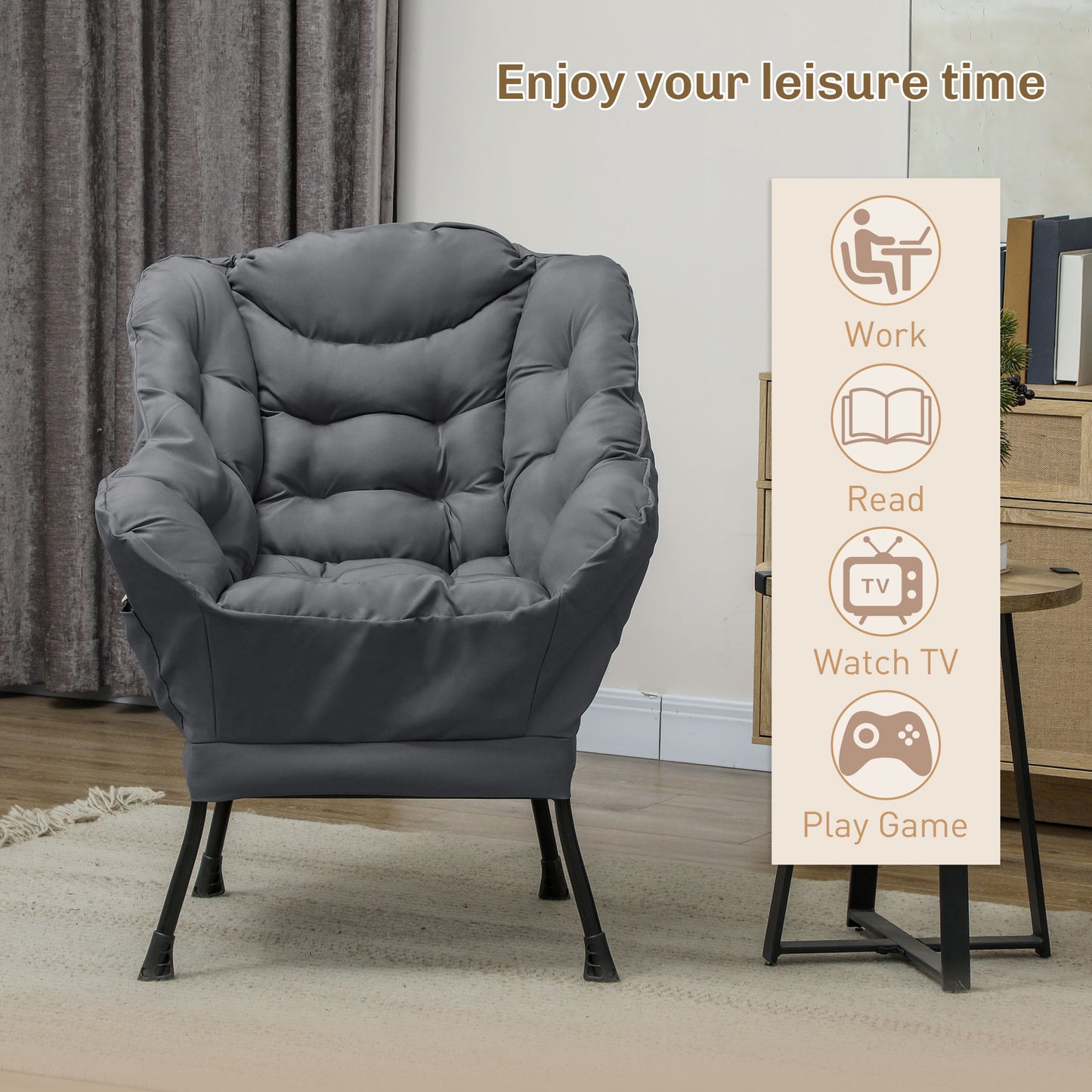 Modern Accent Chair with Storage Pockets - Gray
