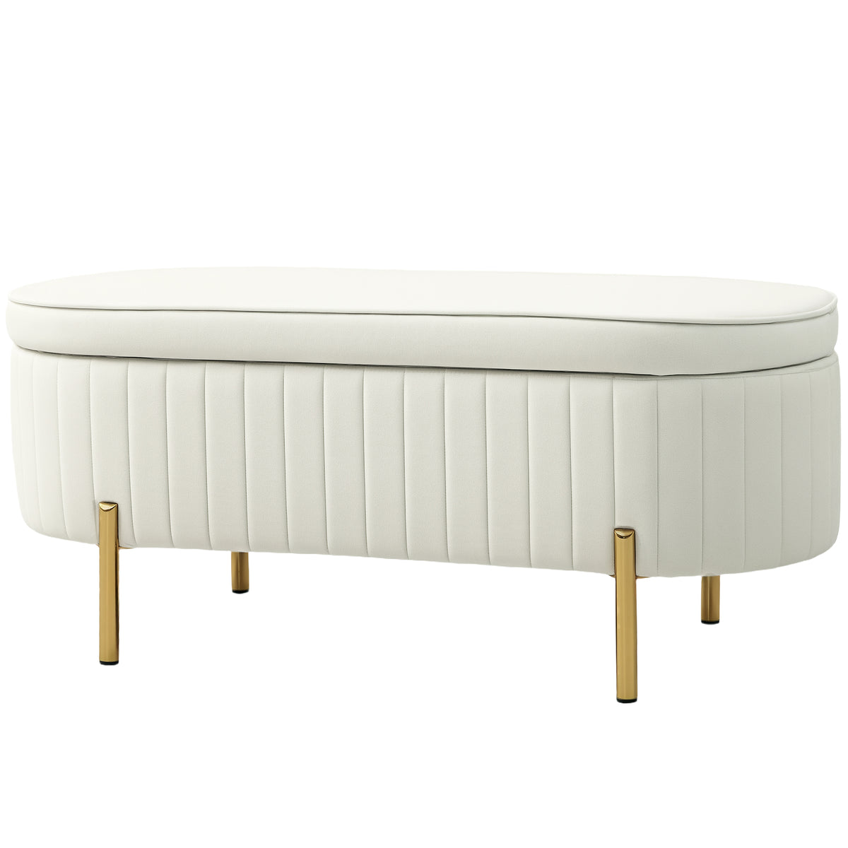 Channel Tufted Upholstered Bedroom Bench, Cream White