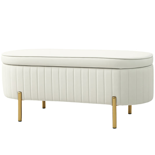 Channel Tufted Upholstered Bedroom Bench, Cream White