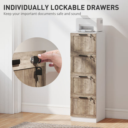 4 Drawer Filing Cabinet, Farmhouse File Cabinet with Lock, Adjustable Hanging Rails for A4 Letter Size Files, White