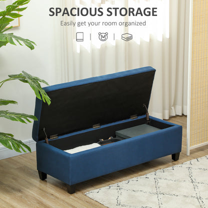 Rectangular Tufted Storage Bench with Wood Feet, Blue