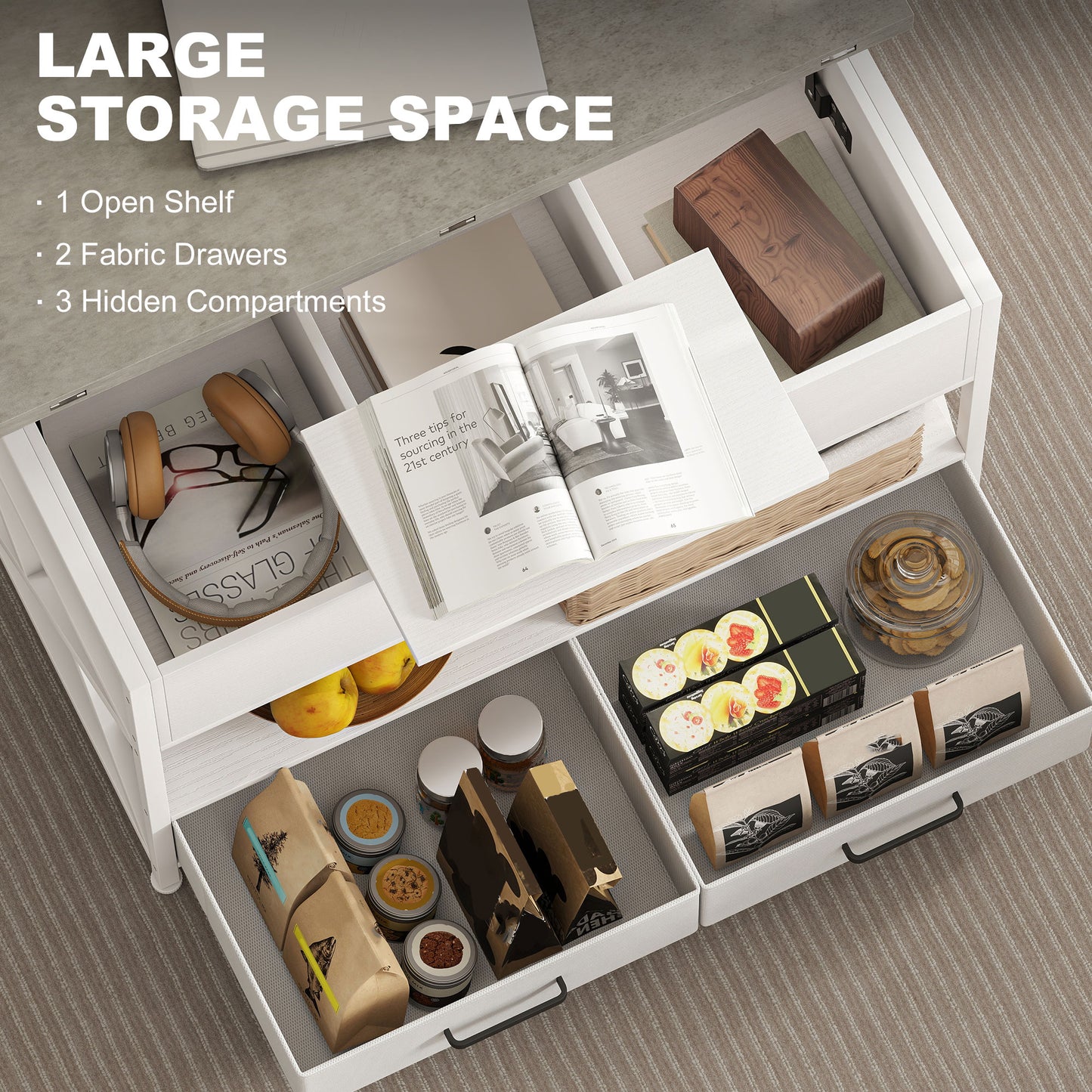 Modern Lift-Top Coffee Table with Storage, White