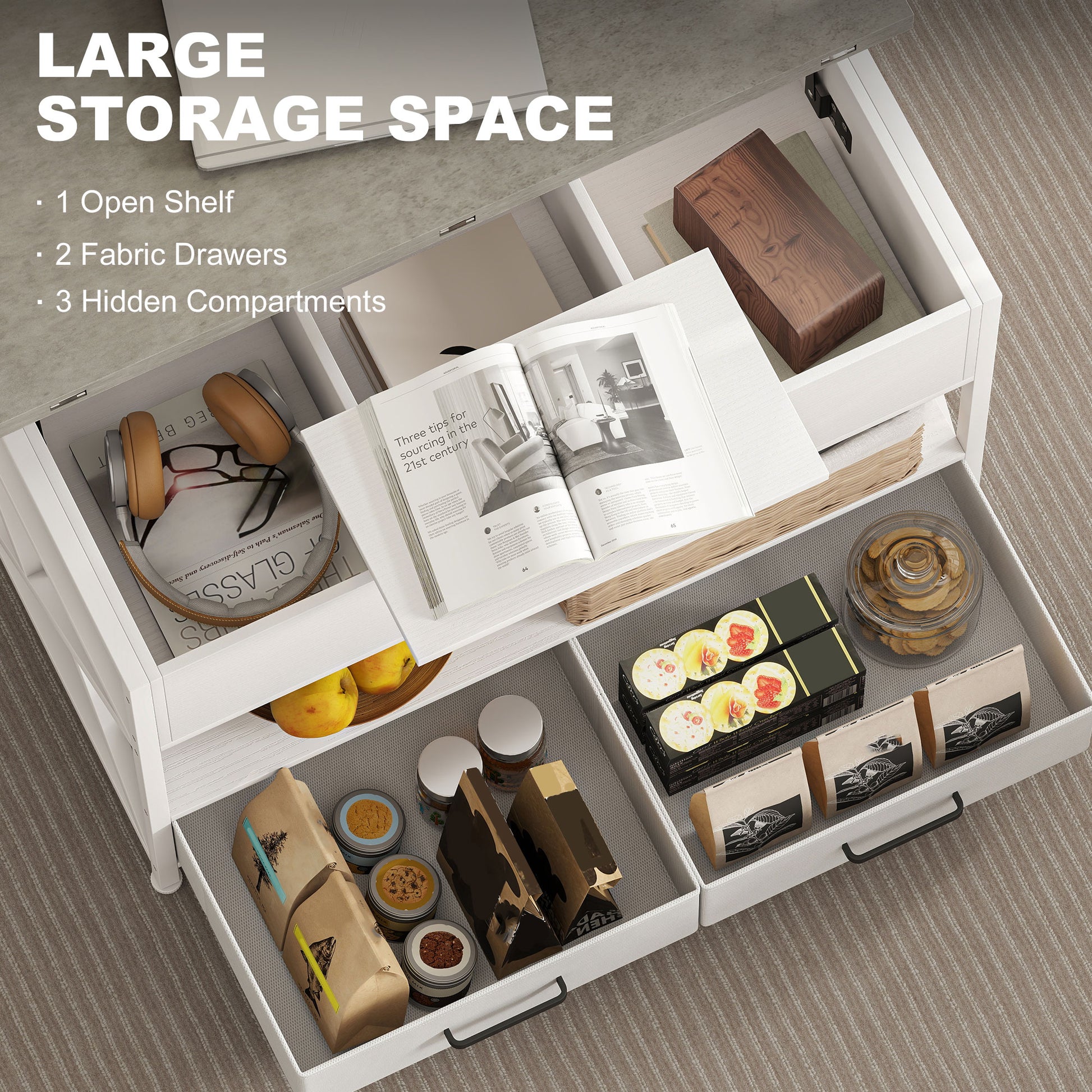 Modern Lift-Top Coffee Table with Storage, White