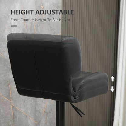 Adjustable Height Swivel Bar Stools with Tufted PU Leather, Black (Set of 2)