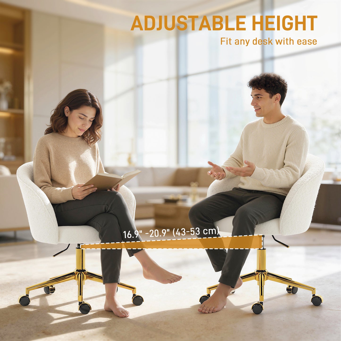 Ergonomic Office Chair with Footrest, Cream White