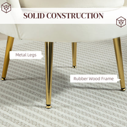 Modern Velvet Accent Chair with Lotus Backrest and Gold Legs, Cream White