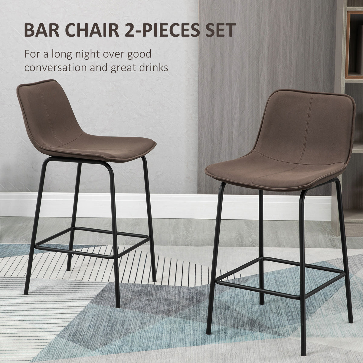 Counter-Height Bar Stools with Upholstered Seat and Metal Legs, Coffee (Set of 2)