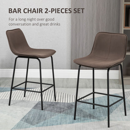 Counter-Height Bar Stools with Upholstered Seat and Metal Legs, Coffee (Set of 2)
