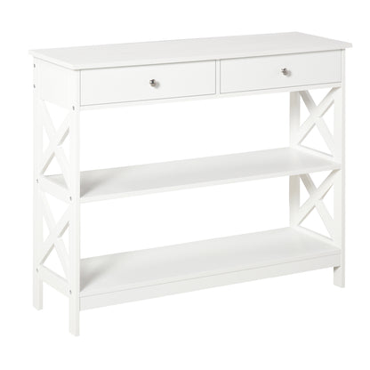 39" Console Table with X-Frame Design and Storage Drawers, White