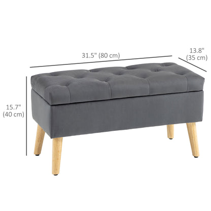 Velvet Storage Ottoman with Lid, Charcoal Grey